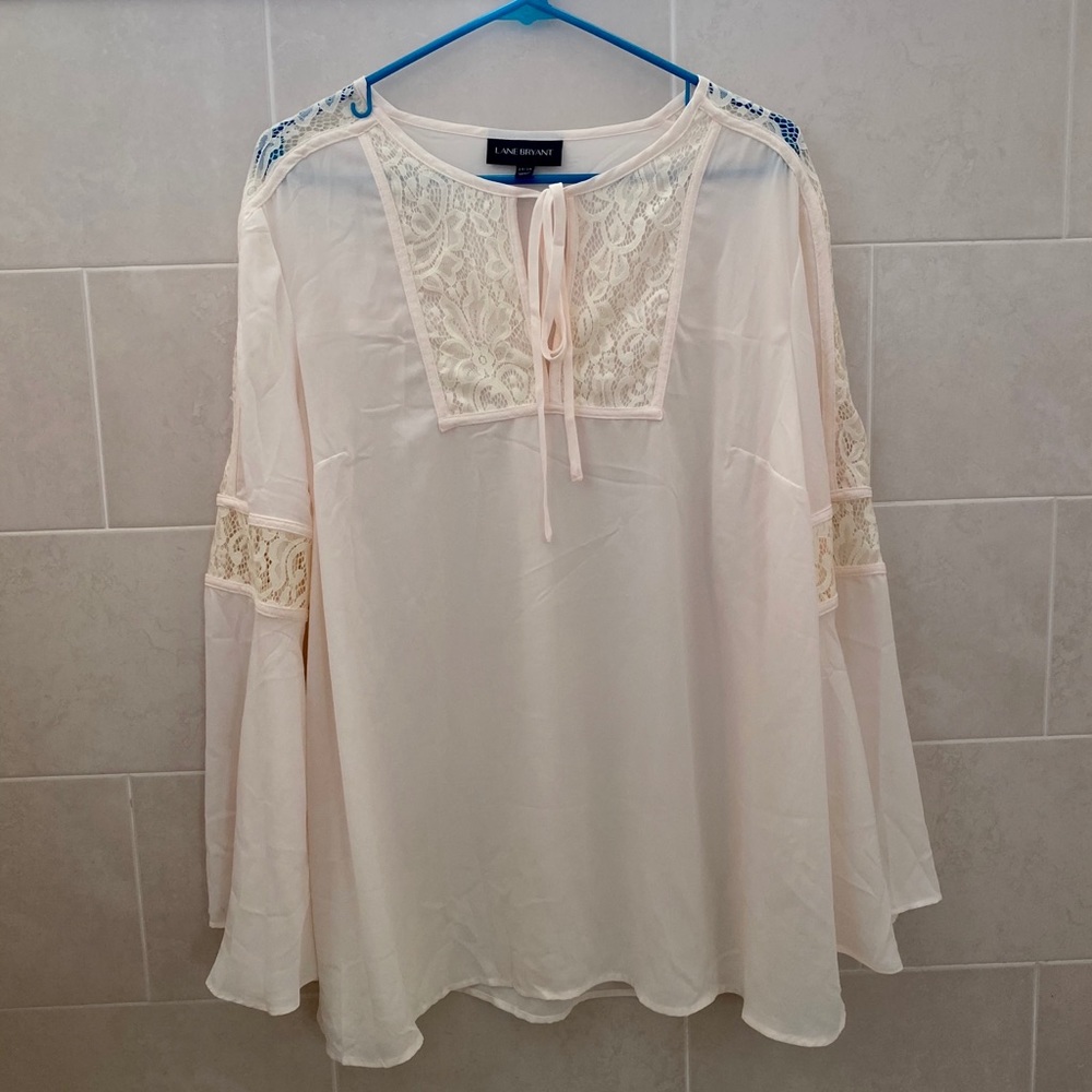 Lane Bryant Ivory Lace Inset Bell Sleeve Blouse
